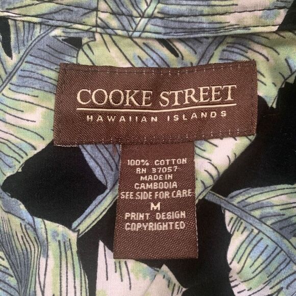 Cooke Street Top Black Green Tropical Palm Printed Button Down Hawaiian Shirt - Picture 8 of 10